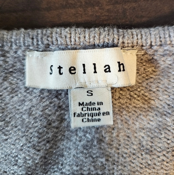 Stellah Star Pullover Cozy Warm Sweater GRAY w White Stars Bell Sleeves - Picture 7 of 10